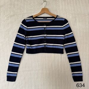 J. Galt Brandy Melville Striped Blue Long Sleeve Knit Button Down‎ Cardigan OS